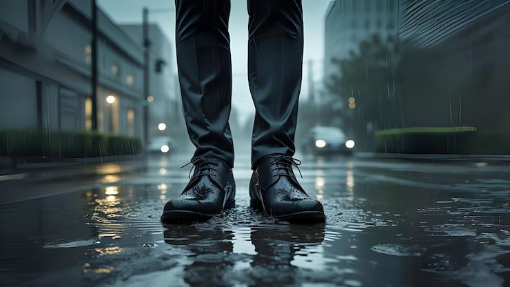 雨の中の革靴